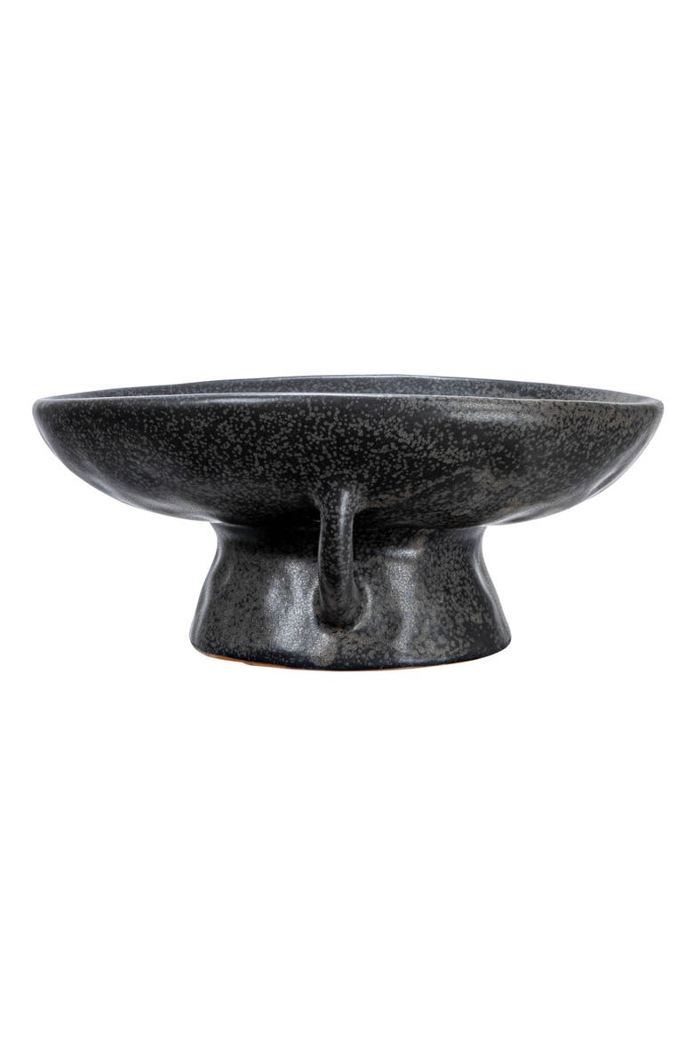 Stoneware Bowl with Handle and Base, Black Reactive Glaze, Alternate, color, Black