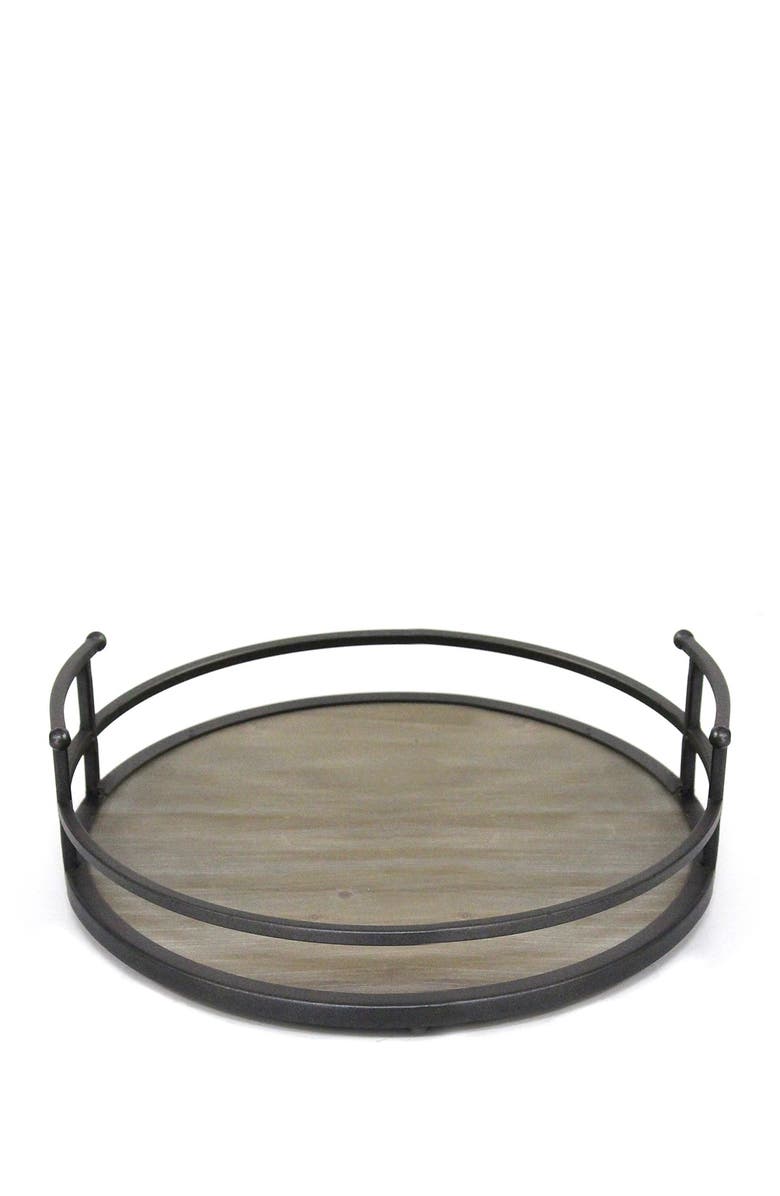 STRATTON HOME DECOR Black Metal & Wood Tray, Main, color, 