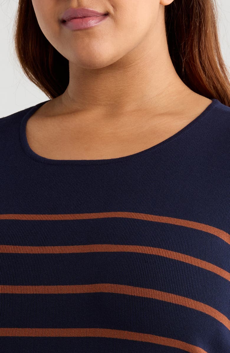 Tahari ASL Stripe Short Sleeve Sweater, Alternate, color, Navy Tawny