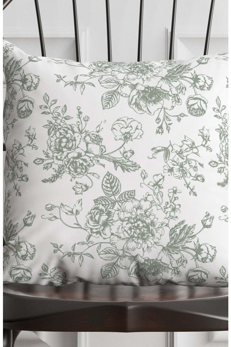 Green Floral Toile Pillow in Rosecrest, Alternate, color, Green