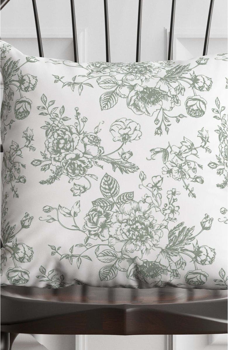 Winterborne Decor Green Floral Toile Pillow in Rosecrest, Alternate, color, Green