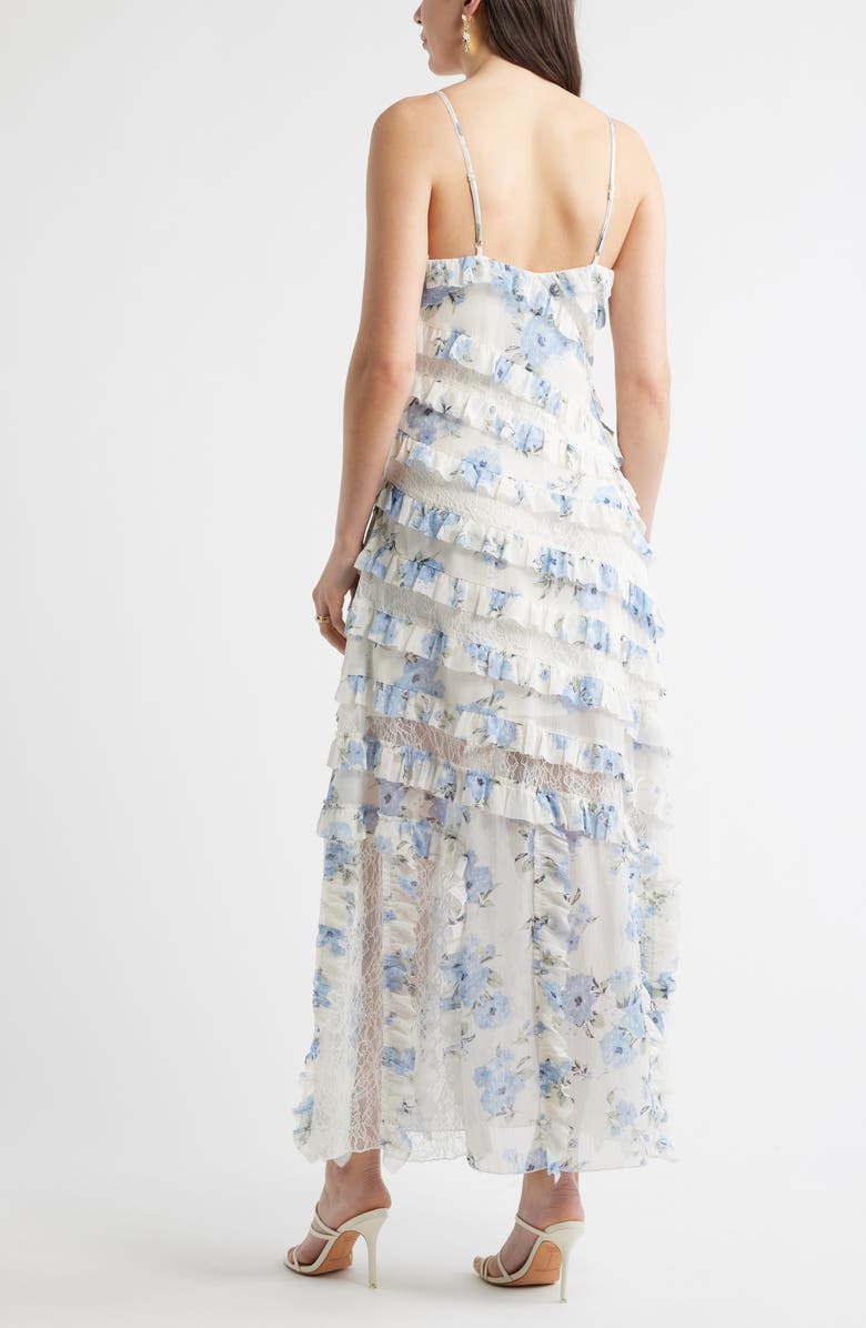 Chelsea28 Ruffle & Lace Sleeveless Maxi Dress, Alternate, color, Blue Floral
