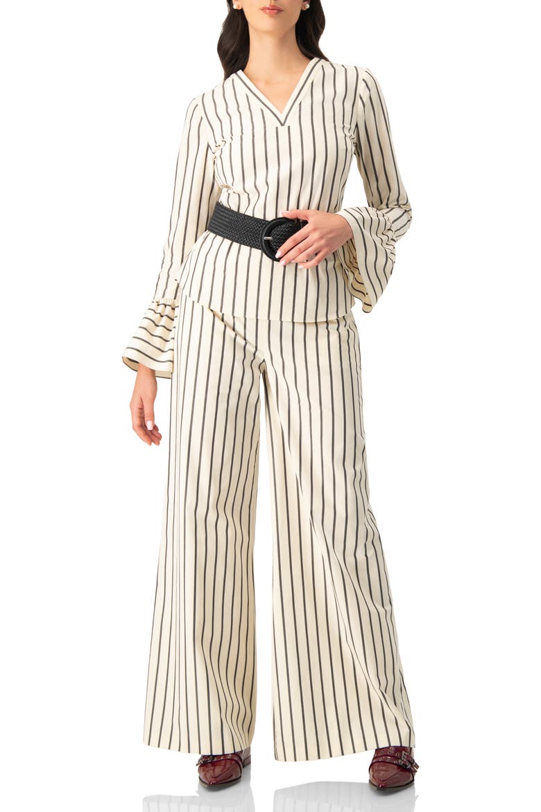 Striped V-Neck Oversized Shirt, Alternate, color, Natural