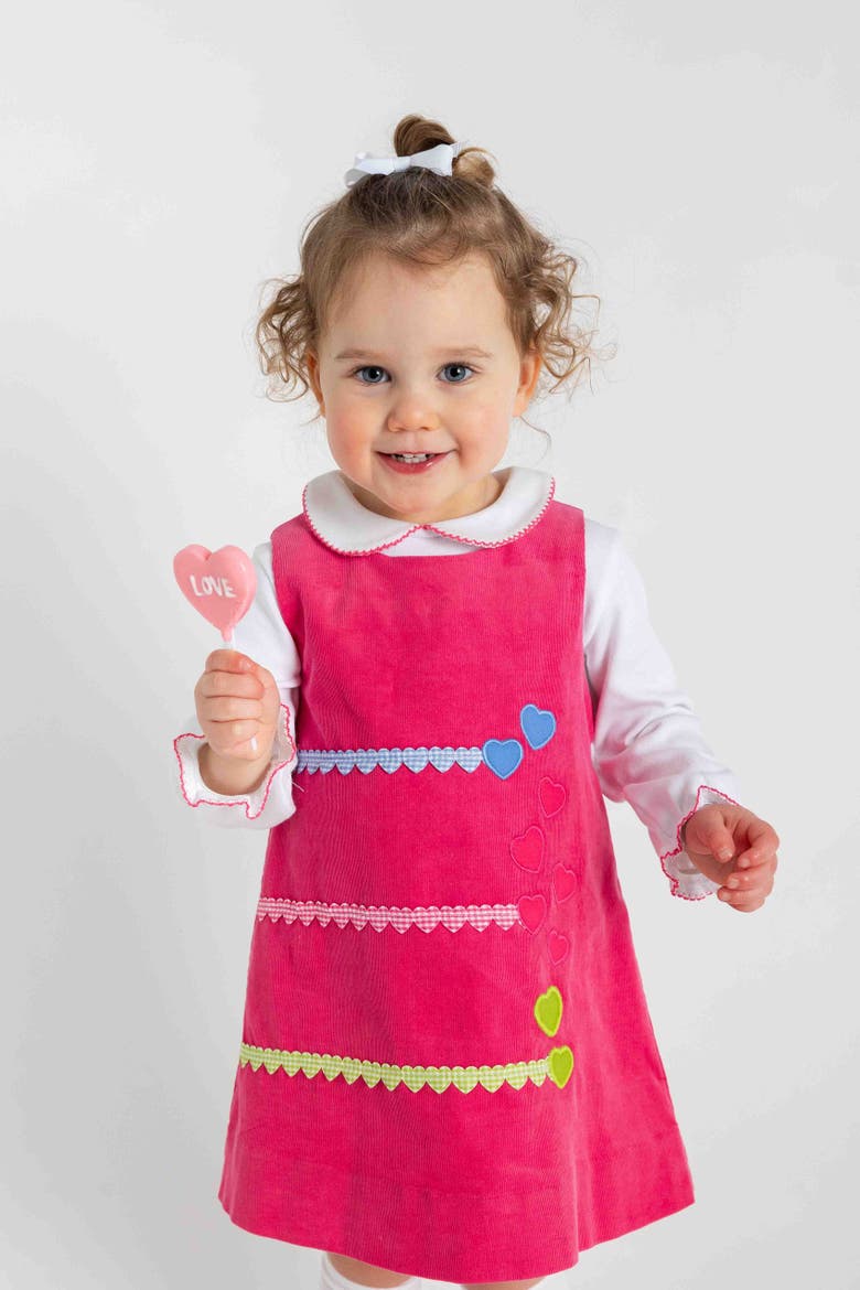 Corduroy Jumper With Hearts, Alternate, color, Pink, Blue, Green