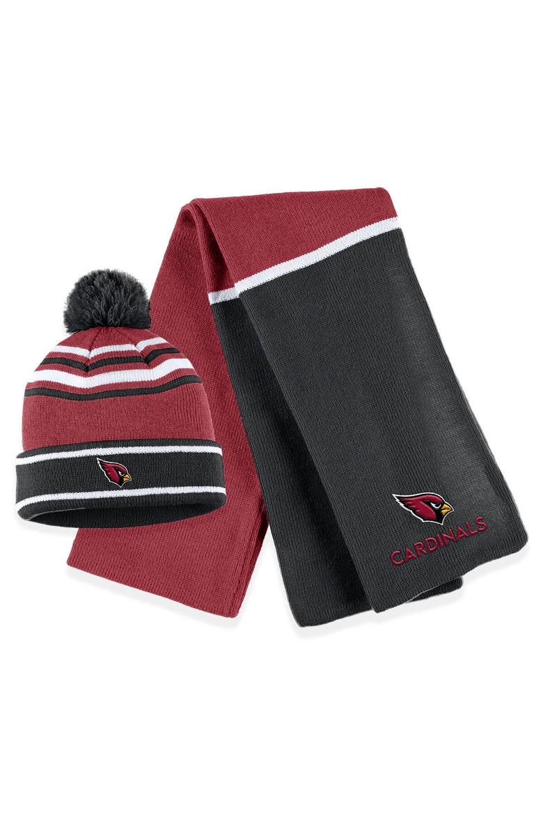 Women's WEAR by Erin Andrews Cardinal Arizona Cardinals Colorblock Cuffed Knit Hat with Pom and Scarf Set, Main, color, Cardinal