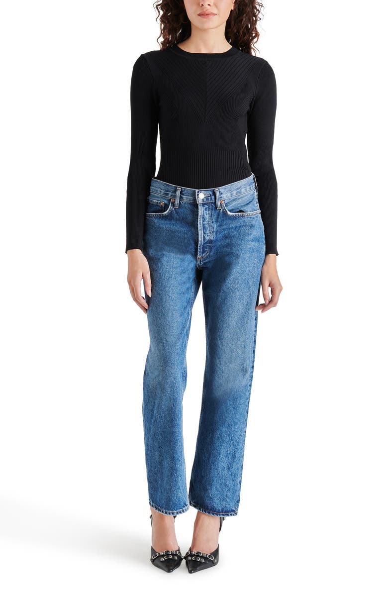 Steve Madden Xandra Rib Long Sleeve Bodysuit, Alternate, color, 