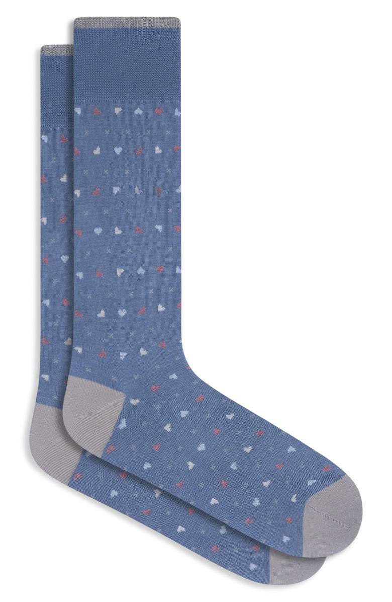 Bugatchi Heart Mercerized Cotton Blend Dress Socks, Main, color, Steel