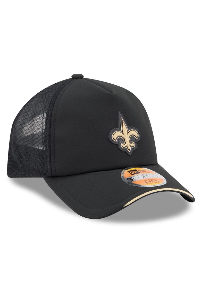 Men's New Era Black New Orleans Saints 2026 Sideline Apex 9FORTY Adjustable Trucker Hat, Alternate, color, Black