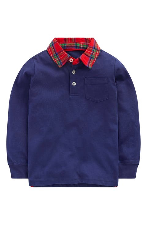 Kids' Plaid Collar Long Sleeve Polo (Toddler & Little Kid)