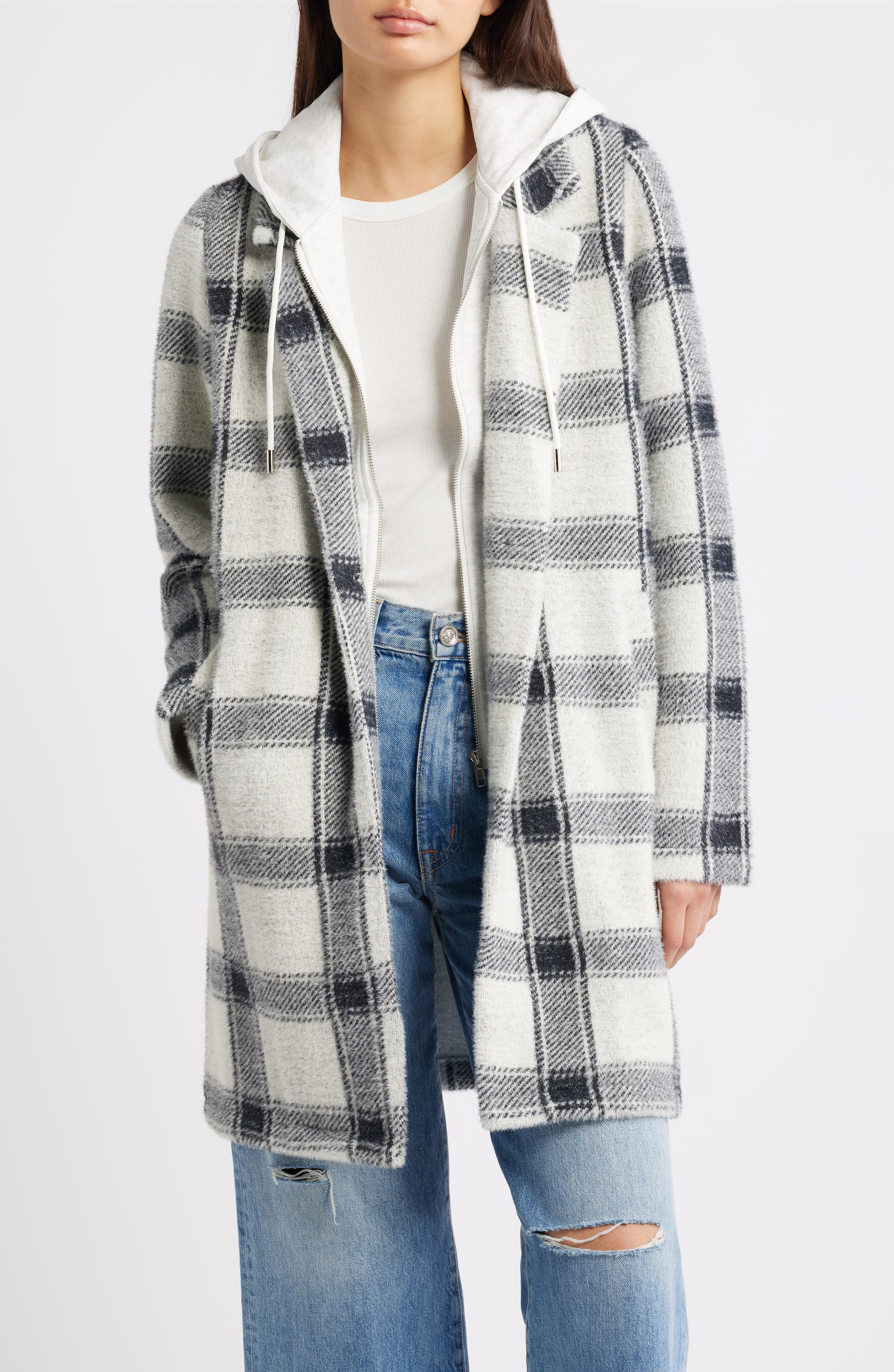 Thread & Supply Plaid Coat with Bib Hoodie