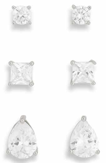 Set of 3 Mixed Cut Cubic Zirconia Stud Earrings