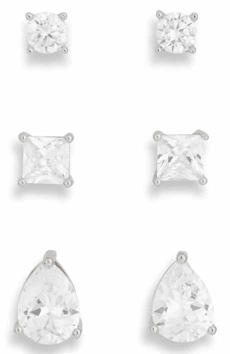 Set of 3 Mixed Cut Cubic Zirconia Stud Earrings