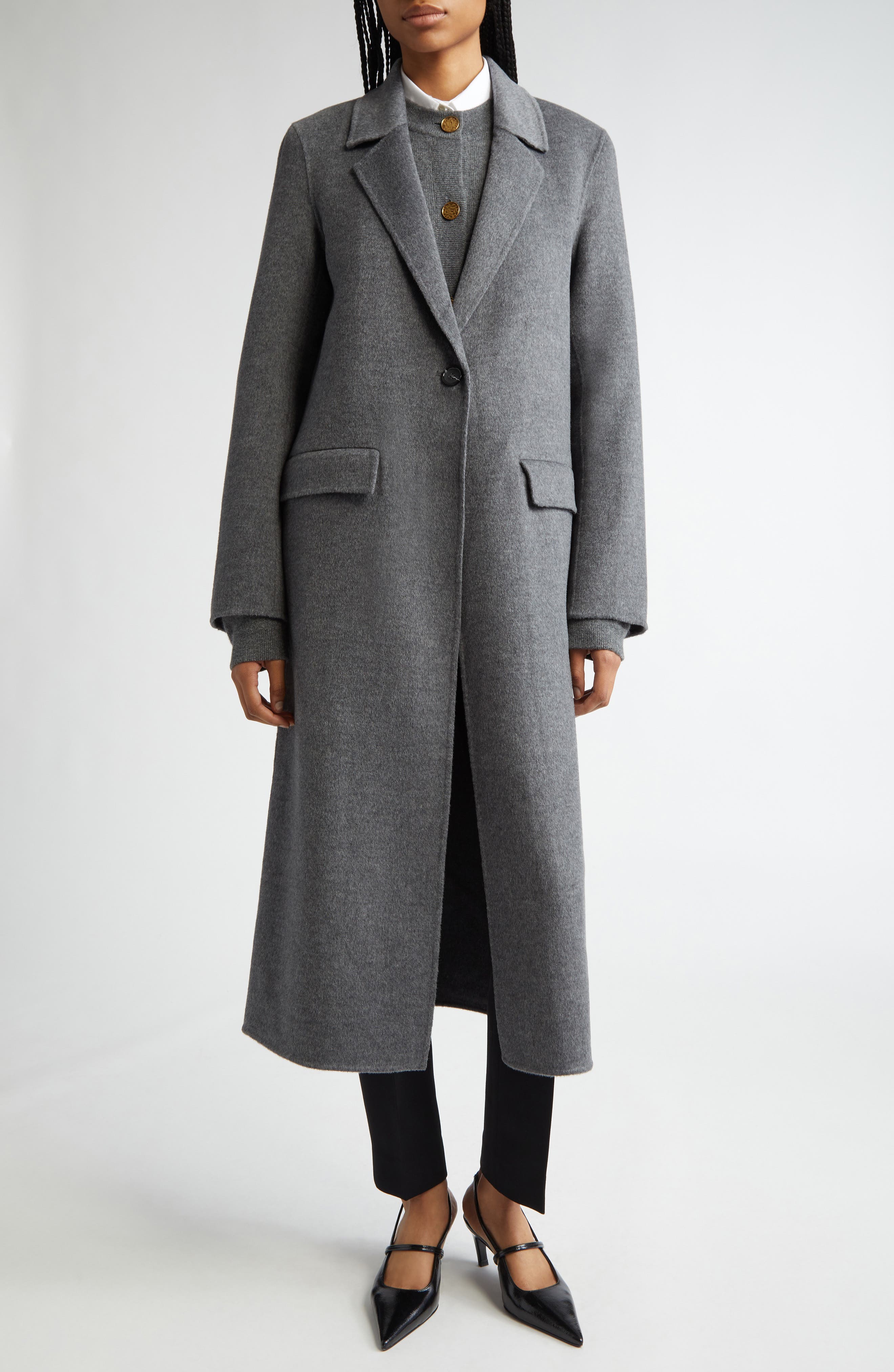 One-Button Double Face Wool Long Coat