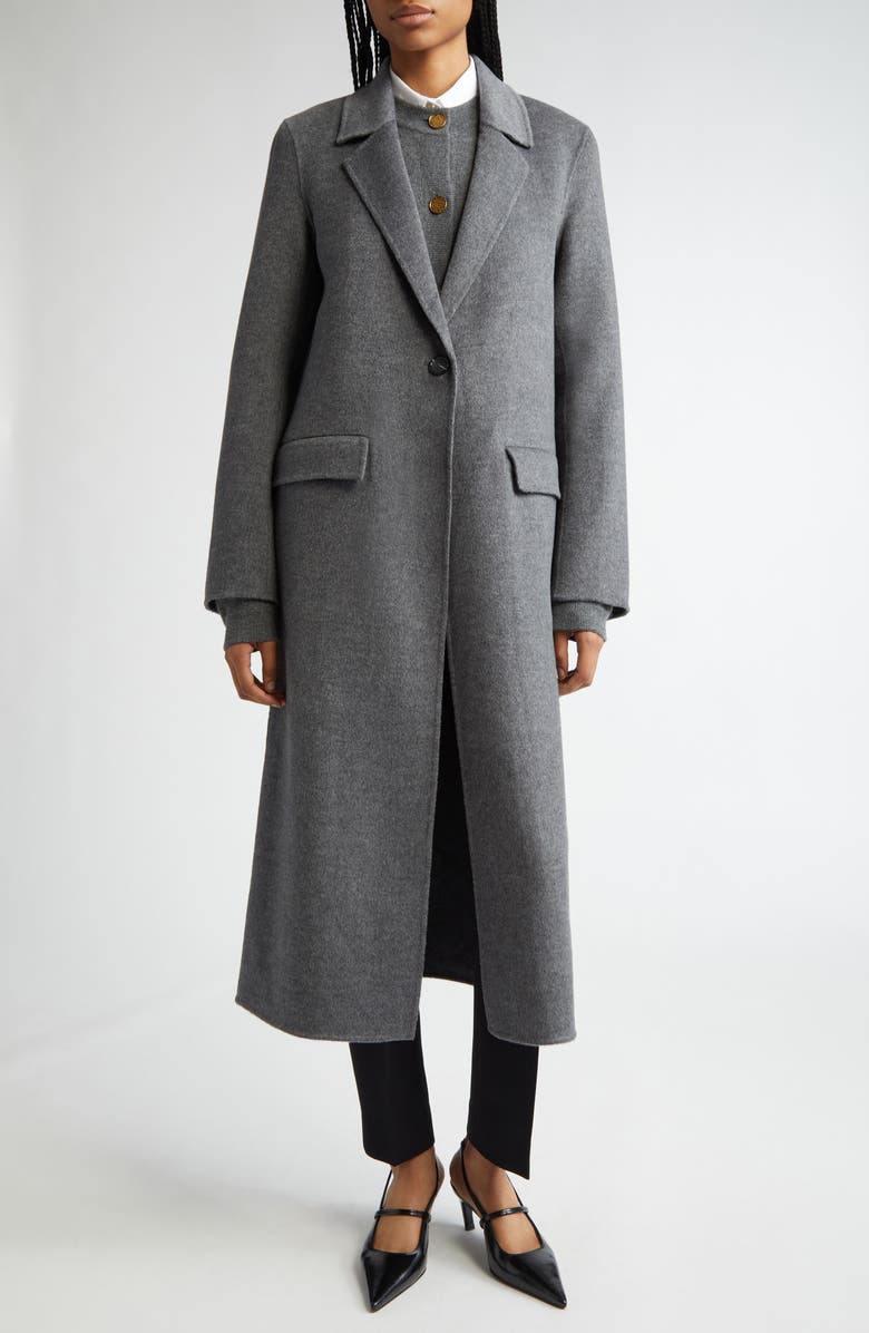 TOTEME One-Button Double Face Wool Long Coat, Main, color, Mid Grey Melange