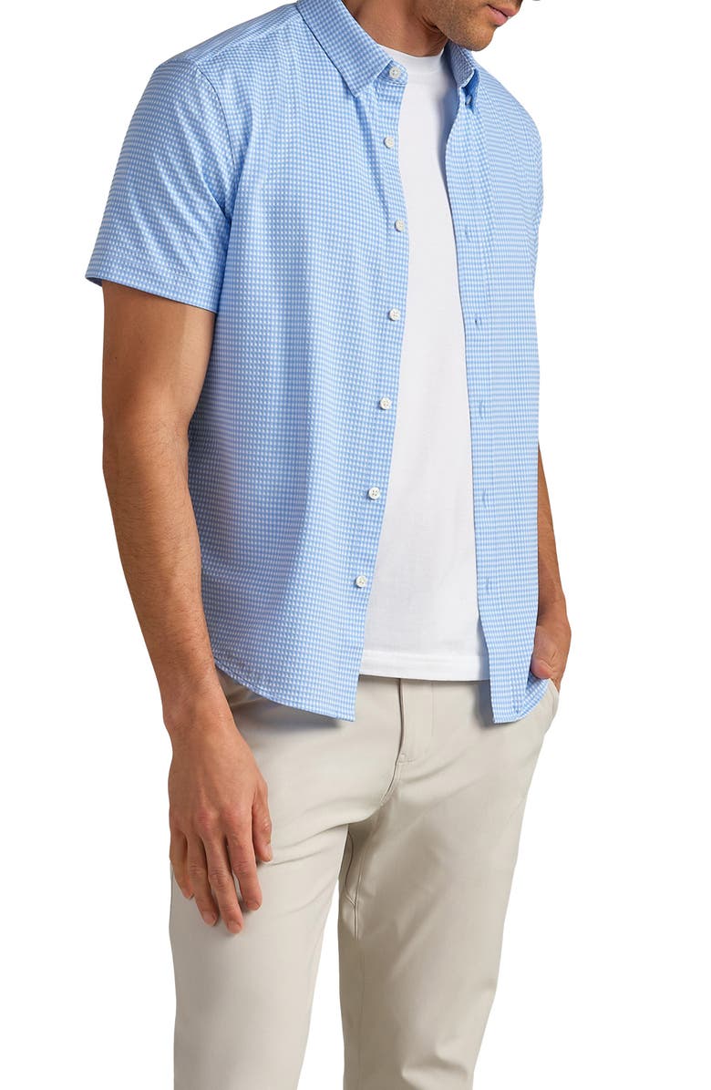 Rhone Commuter Short Sleeve Button-Up Shirt, Alternate, color, Light Blue Gingham