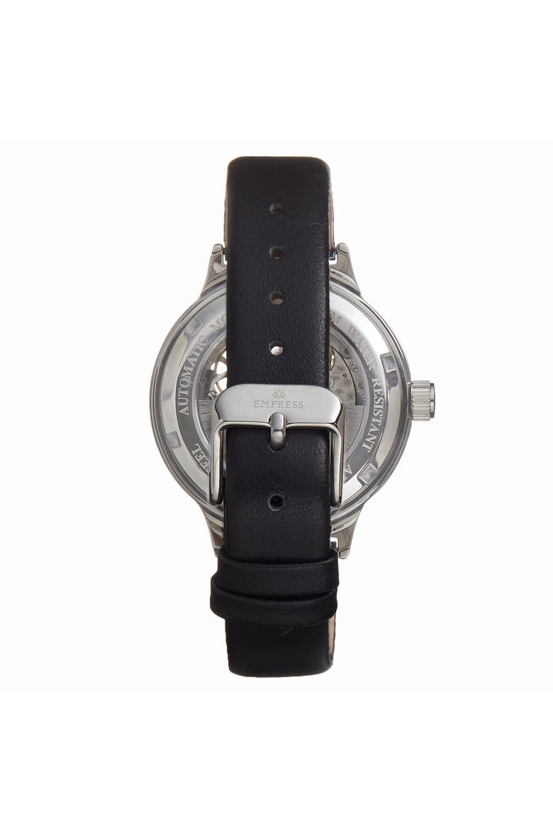 Alice Automatic Skeleton Leather-Band Watch, Alternate, color, Black