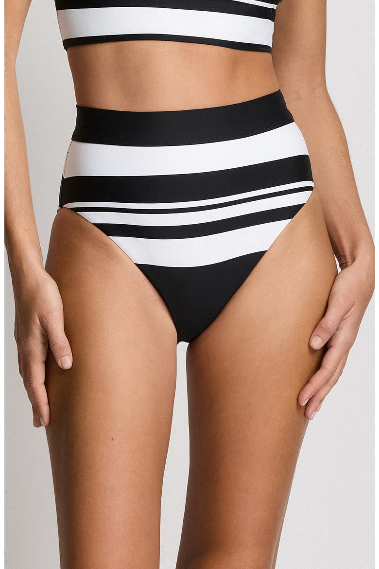 Banded High Waist Bikini Bottoms, Main, color, BLACK/WHITE
