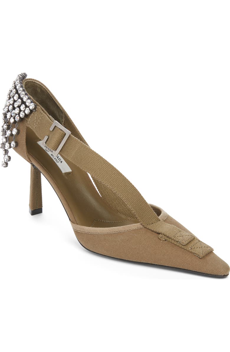 Prada Crossover Strap Pointed Toe Pump, Main, color, Militare