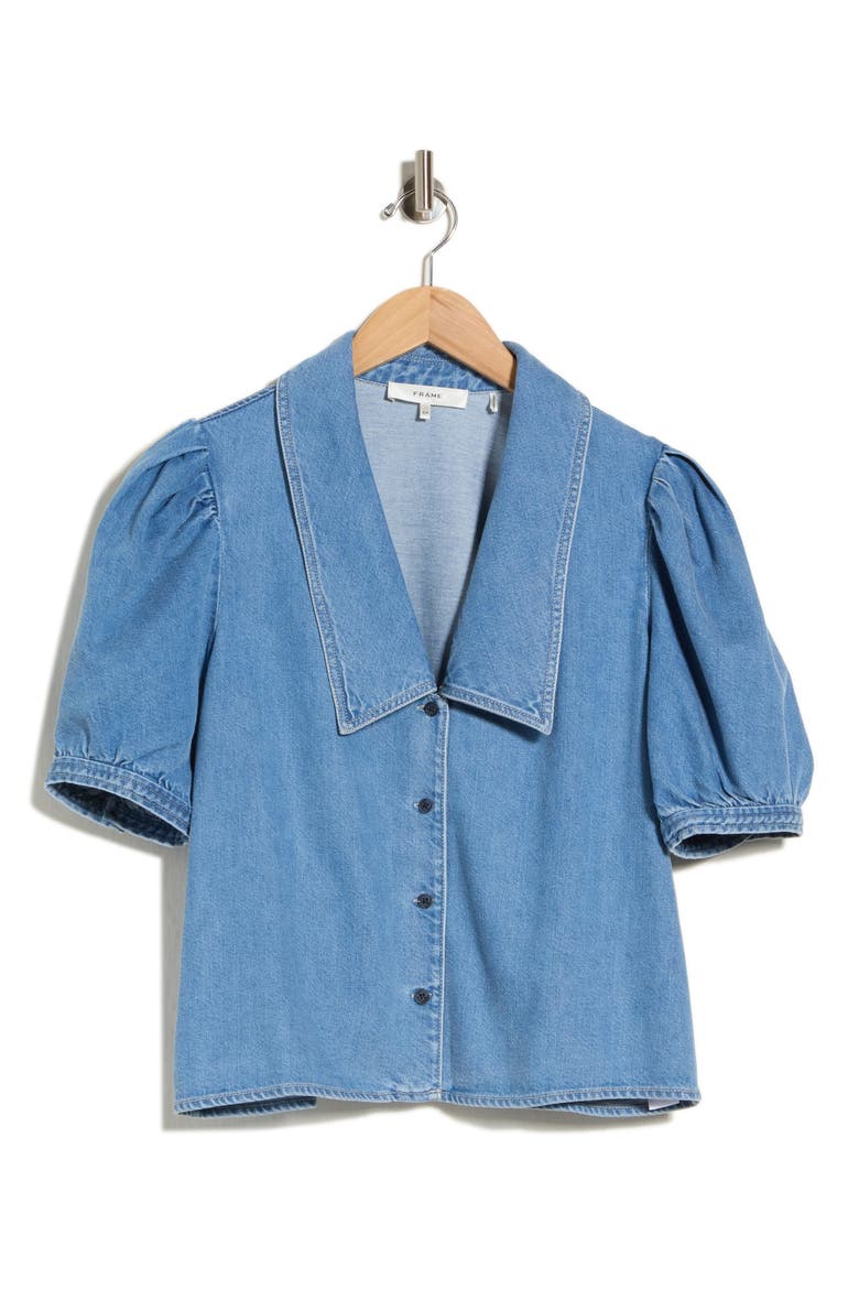 Sailor Collar Denim Shirt, Main, color, STARLET