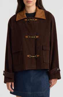 Cropped Corduroy Jacket with Buckle Closure