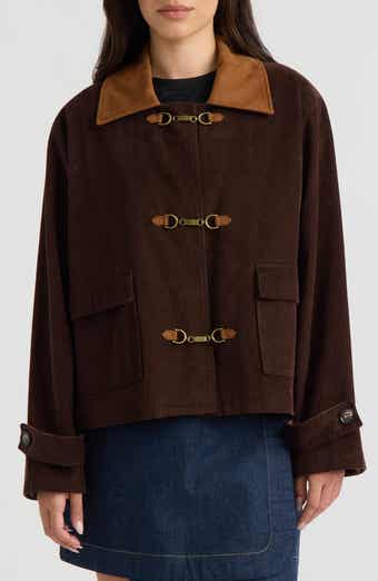 Cropped Corduroy Jacket with Buckle Closure