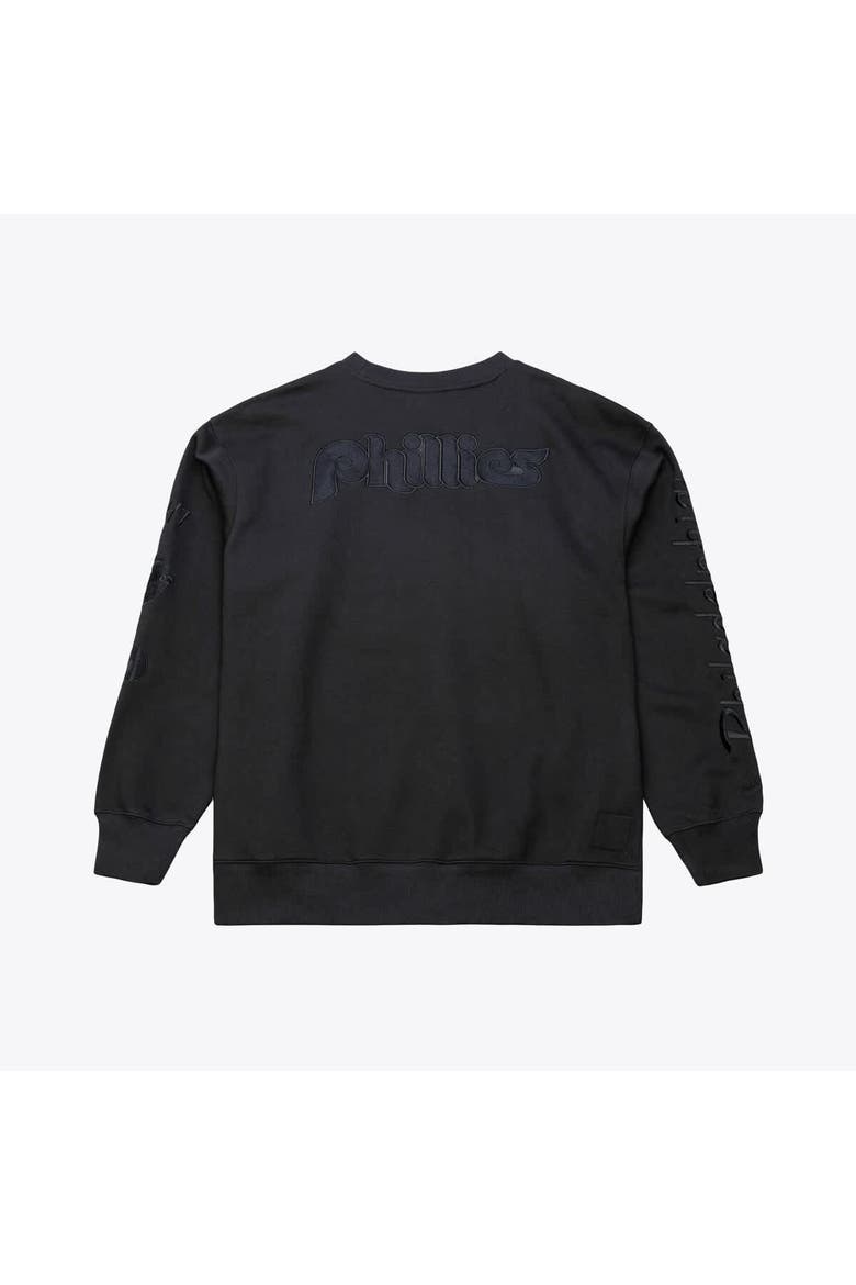 Men's Mitchell & Ness  Black Philadelphia Phillies Phantom Fleece Crewneck Sweatshirt, Alternate, color, Black