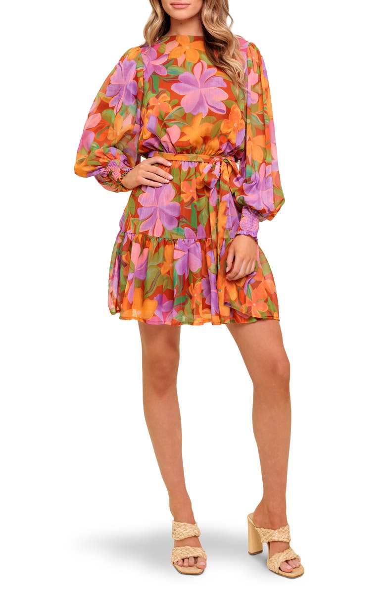 FLYING TOMATO Long Sleeve Minidress, Main, color, Rust