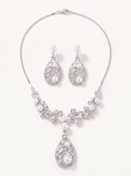 Modenaire Pearl and Crystal Teardrop Necklace and Earrings Set