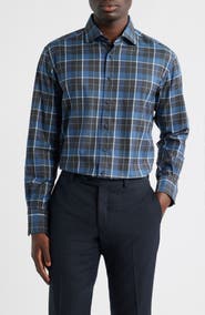 1863 by Eterna Modern Fit Plaid Non-Iron Cotton Twill Dress Shirt
