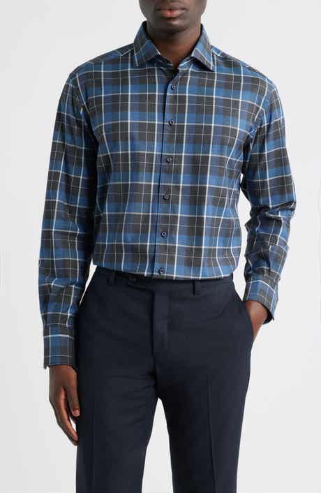 Modern Fit Plaid Non-Iron Cotton Twill Dress Shirt