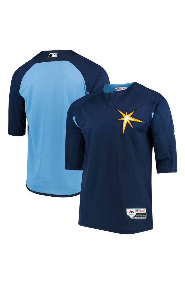 MAJESTIC Men's Majestic Navy/Light Blue Tampa Bay Rays Authentic Collection On-Field 3/4-Sleeve Batting Practice Jersey, Main, color, Navy