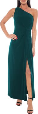 Marina One-Shoulder Front Twist A-Line Gown