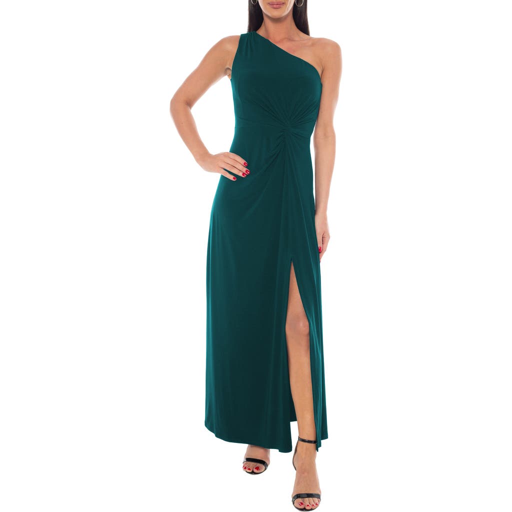 Marina One-shoulder Front Twist A-line Gown In Green