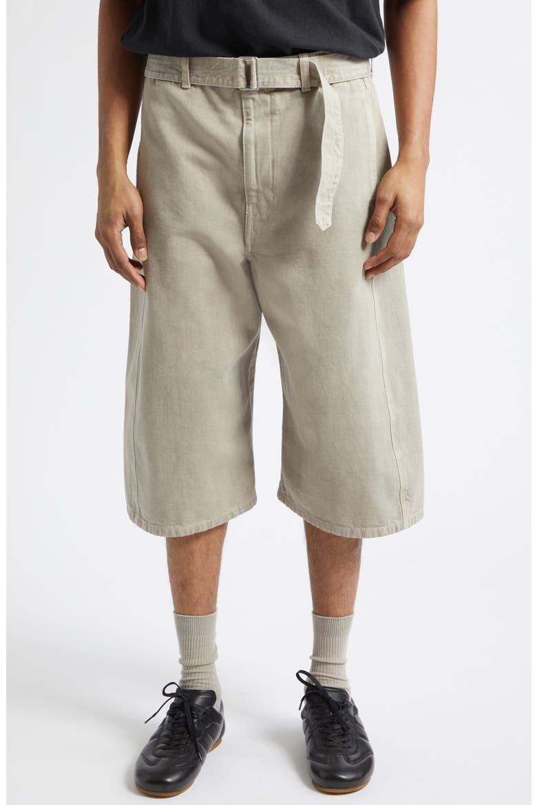 Belted Denim Bermuda Shorts, Main, color, MOONSTONE
