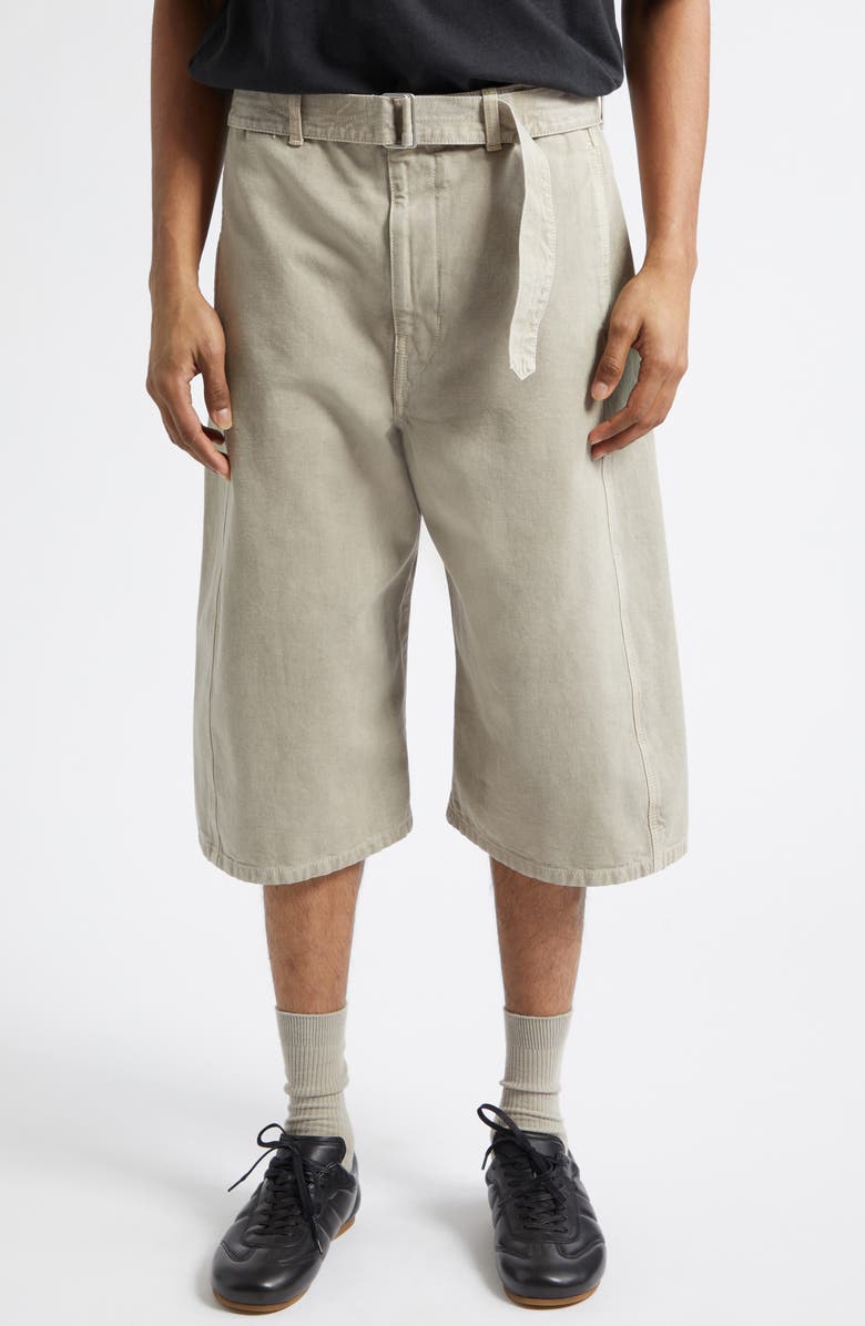 Lemaire Belted Denim Bermuda Shorts, Main, color, Moonstone