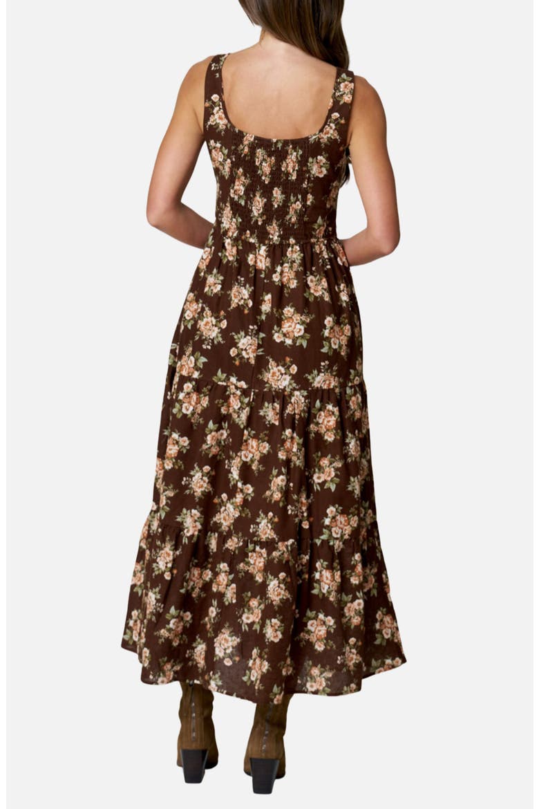Tie Front Floral Midi Dress, Alternate, color, BROWN MULTI