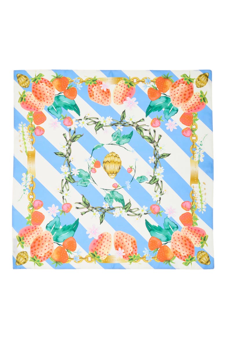Strawberry Stripe Print Silk Square Scarf, Alternate, color, PERIWINKLE BLUE