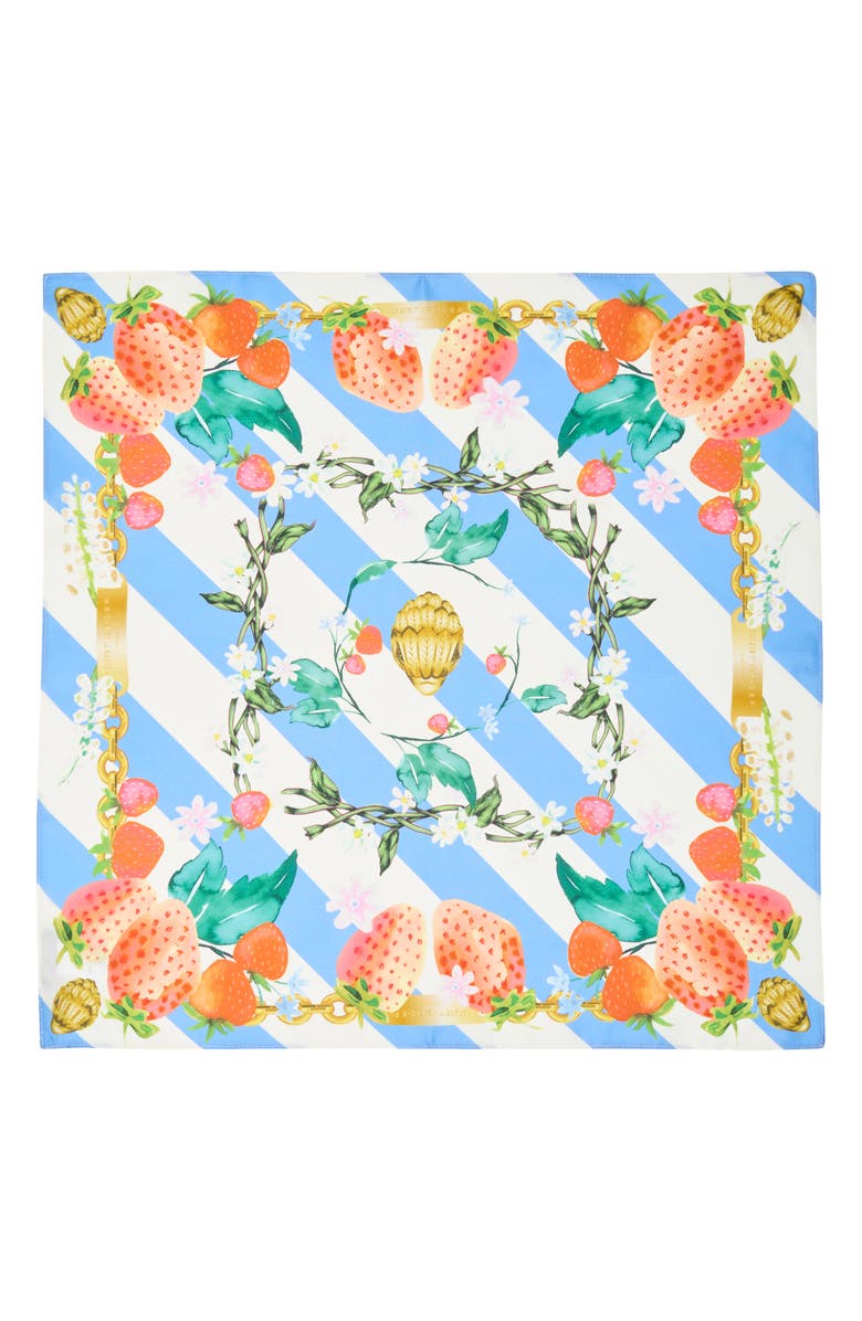 Kurt Geiger London Strawberry Stripe Print Silk Square Scarf, Alternate, color,