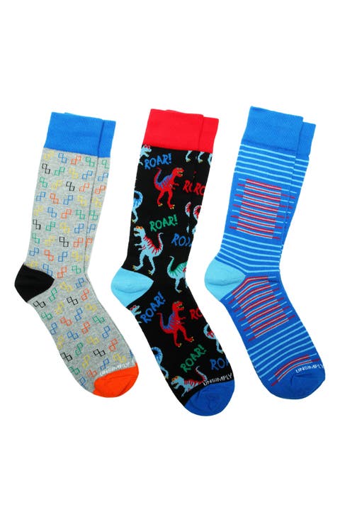 3-Pack Assorted Graphic Crew Socks