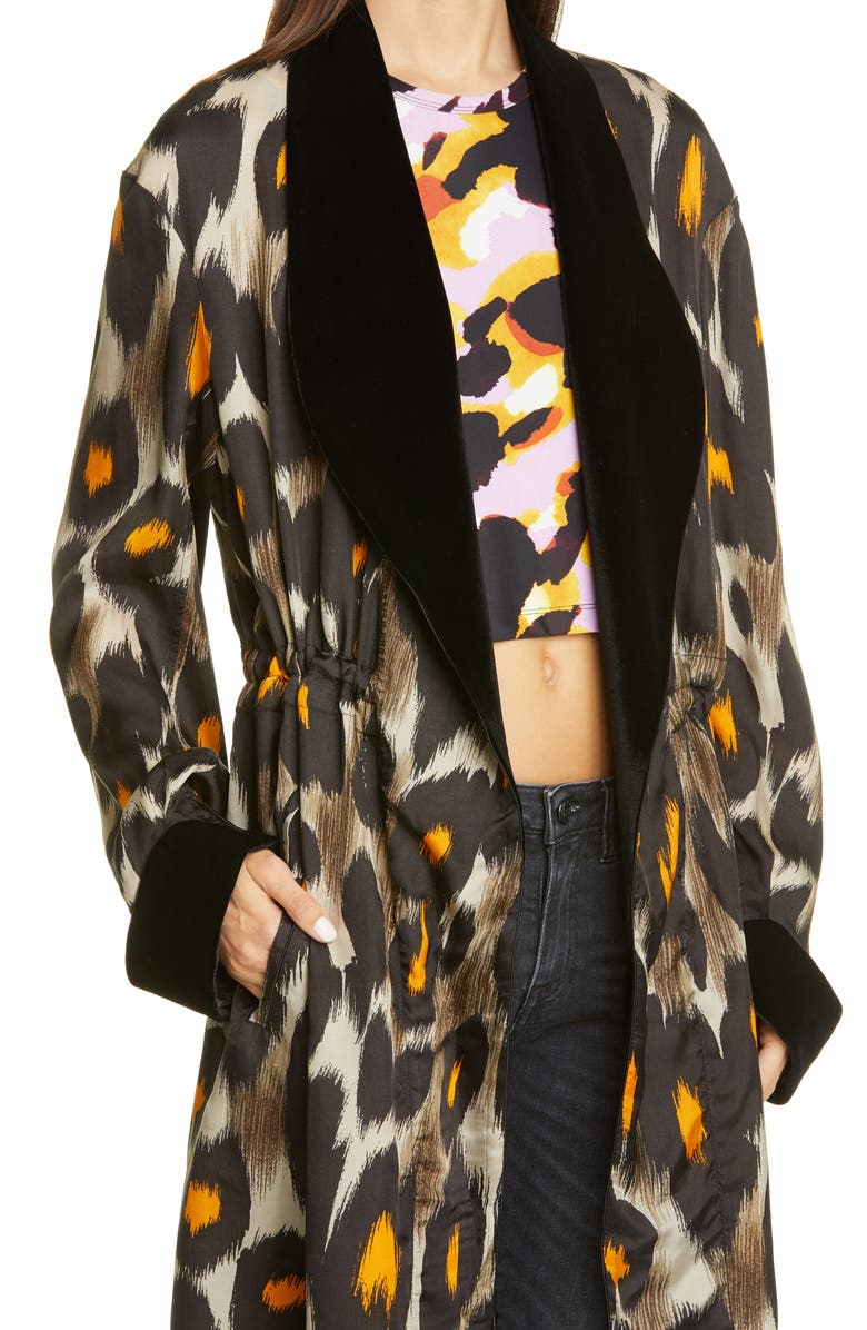 R13 Leopard Print Velvet Trim Robe Jacket, Alternate, color, 