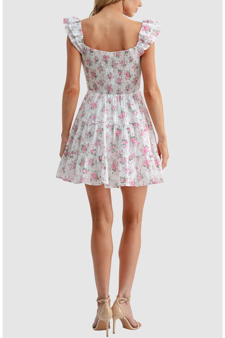 Flutter Sleeve Tiered Minidress, Alternate, color, WHITE PINK FLORAL