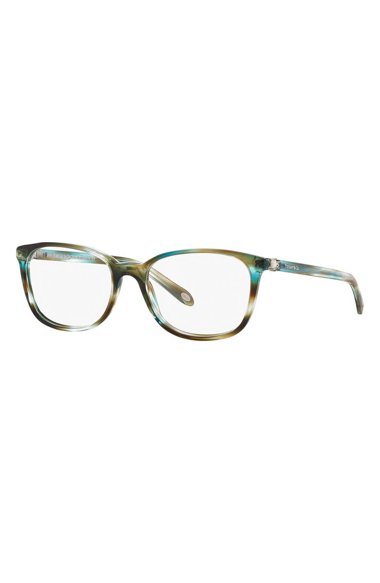 Tiffany & Co. 51mm Rectangular Optical Glasses, Alternate, color, Turquoise