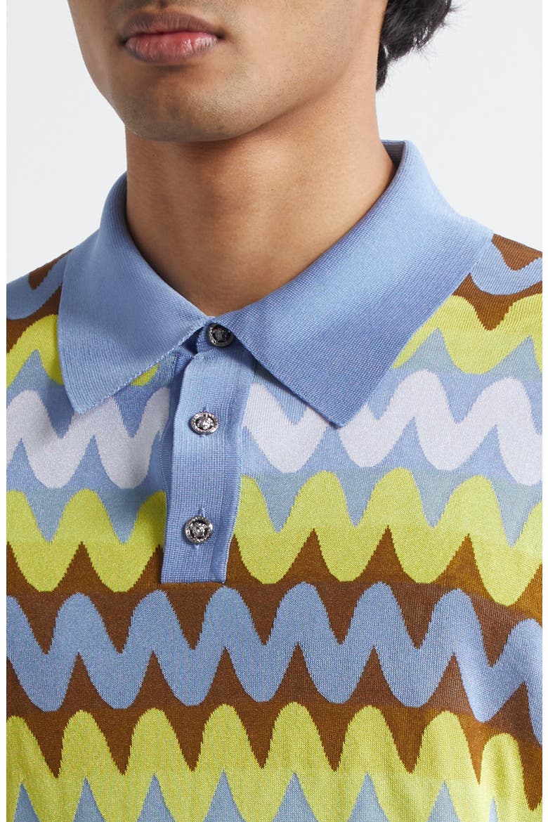 Wave Knit Short Sleeve Polo Sweater, Alternate, color, LIGHT BLUE MULTICOLOR