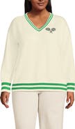 Lands' End Plus Size Drifter Varsity Vneck Sweater with Crest