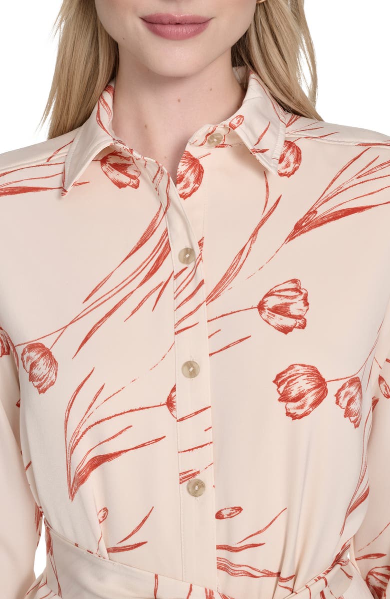 Calvin Klein Long Sleeve Shirtdress, Alternate, color, Antique White Multi