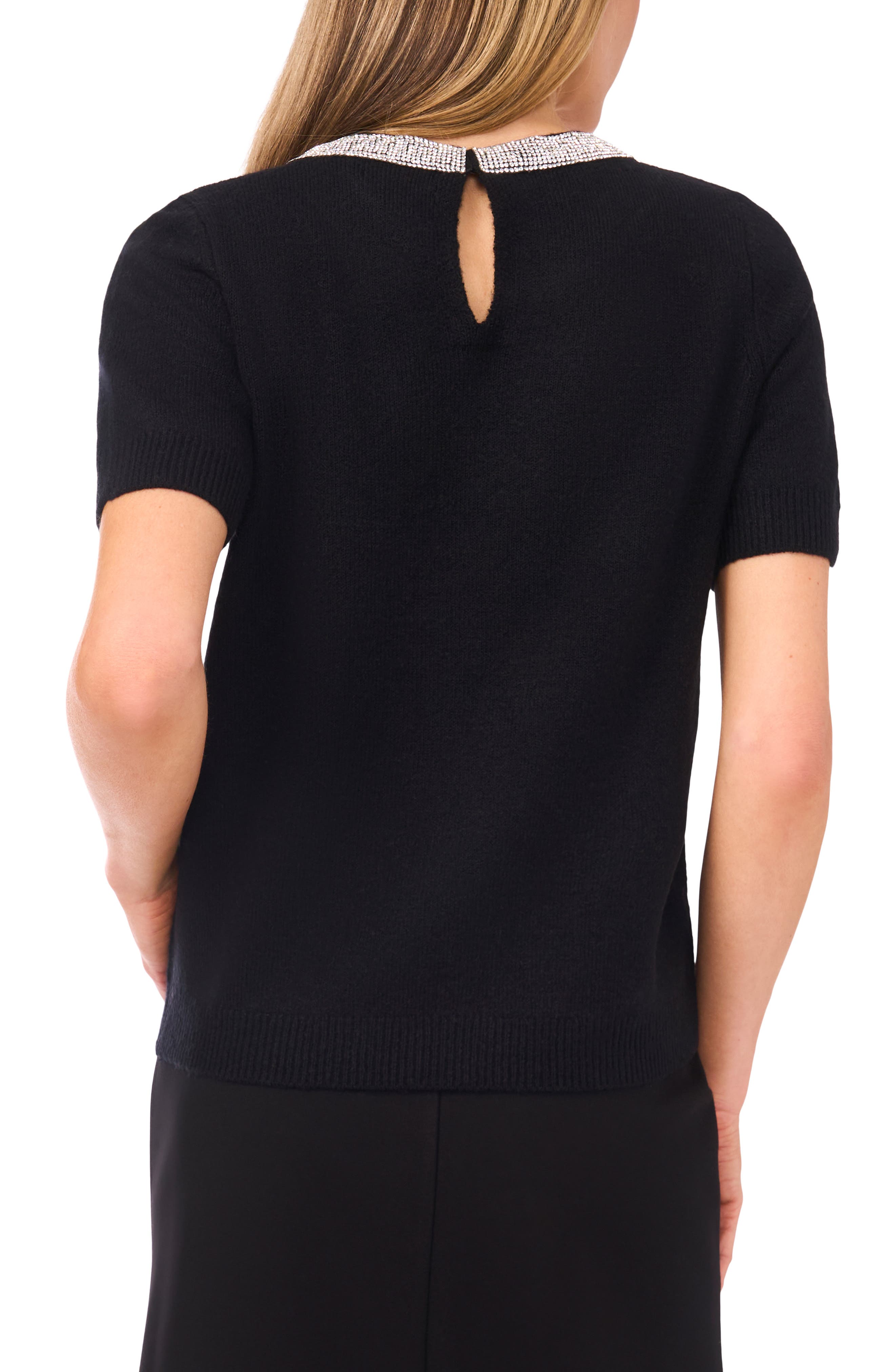 Rhinestone Collar Short Sleeve Sweater - image 2