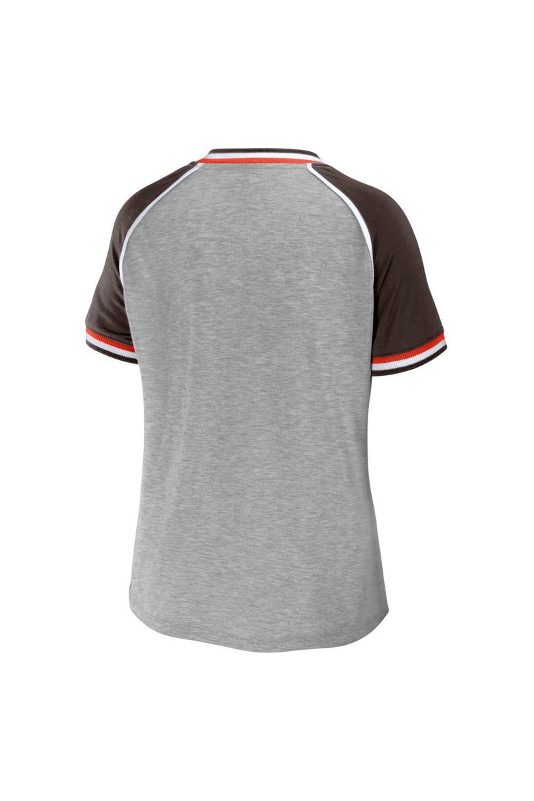 Women's WEAR by Erin Andrews Heather Gray Cleveland Browns Cropped Raglan Throwback V-Neck T-Shirt, Alternate, color, Heather Gray