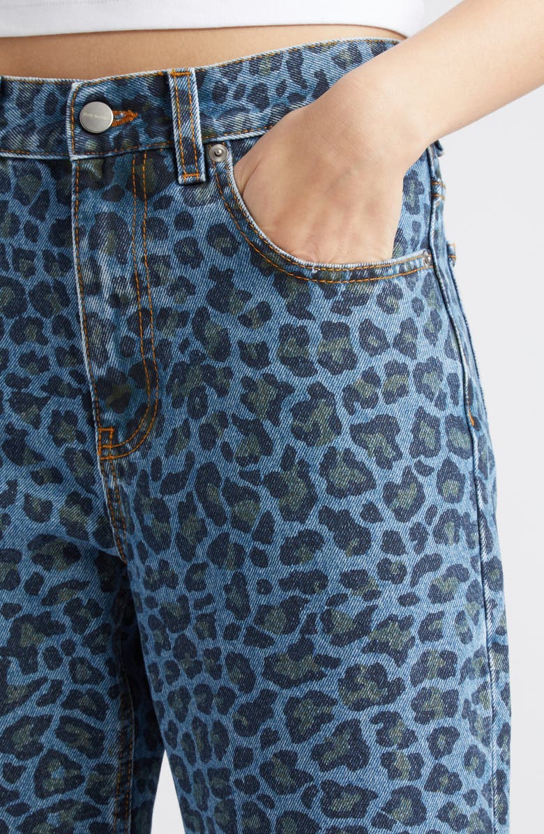 Molly Goddard Leopard Print Rigid Flare Jeans, Alternate, color, 