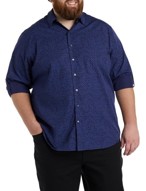 Big & Tall Geometric Print Roll-Tab Sport Shirt