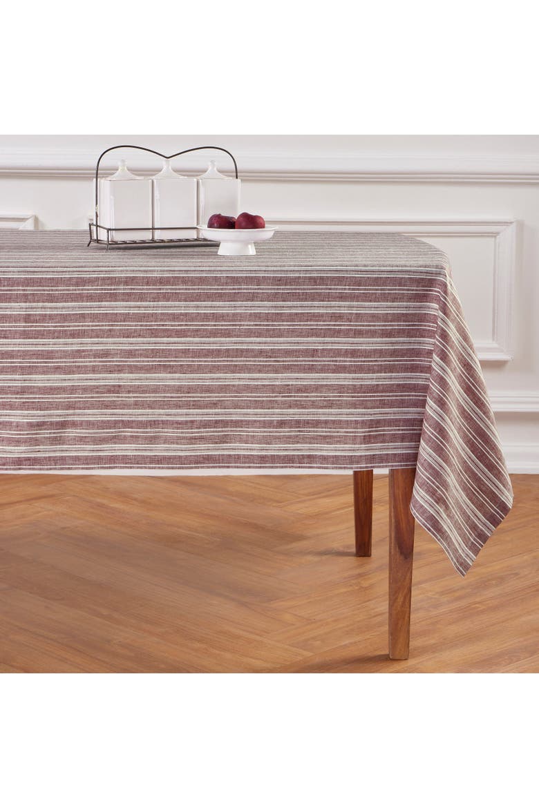 Linen Tablecloth - Chelsea Stripe, Main, color, Burgundy and White
